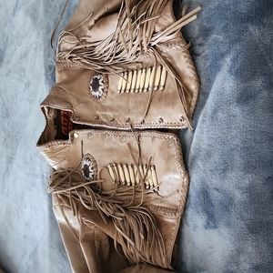 Leather fringe motorcycle jacket